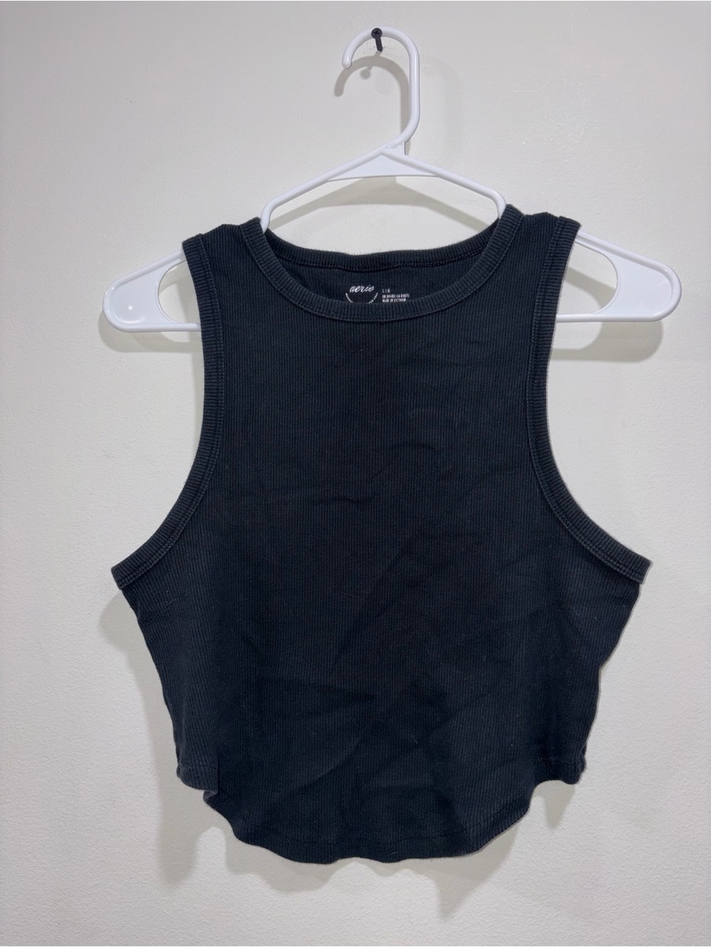 aerie Black Ribbed Cropped Tank